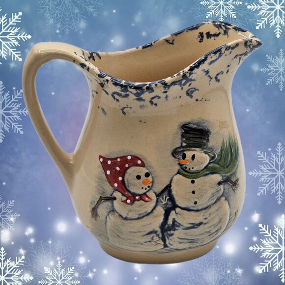 Adorable Holiday Snowman Pitcher - Sandhurst (MN) Stoneware Pottery Collectible - Picture 3 of 10